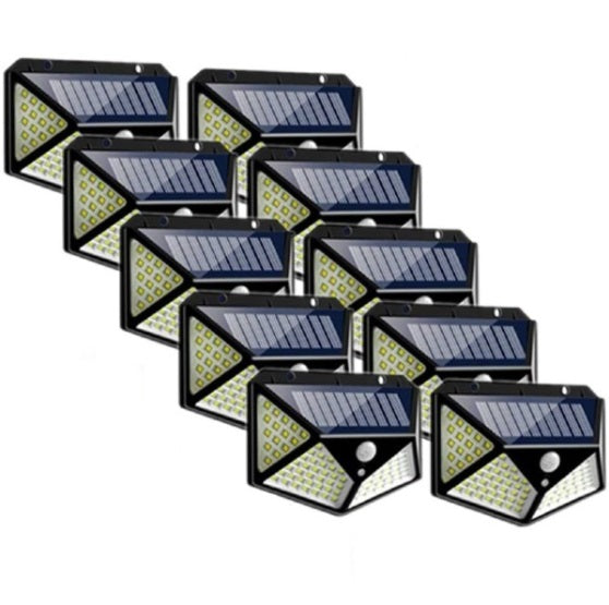 Set 2 x Lampa Solara cu Senzor de Miscare, 100 LED, Iluminare 3 Laturi, IP65 pentru Exterior