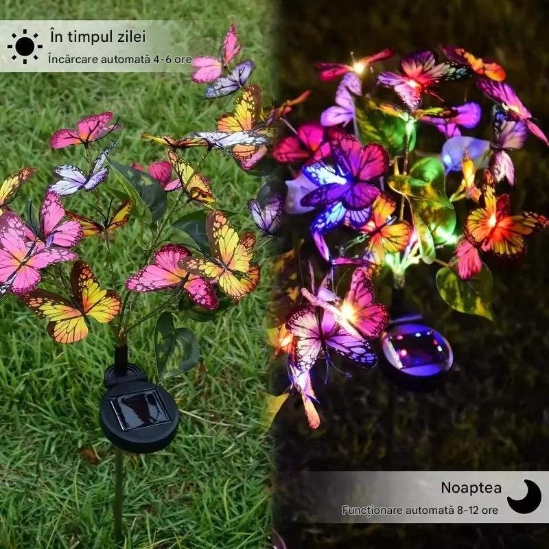 Set 2 X Lampi Solare Fluturi LED 70 Cm, Iluminare Automata Cu Senzor Lumina, Rezistente La Apa IP66, Decor Gradina Exterior