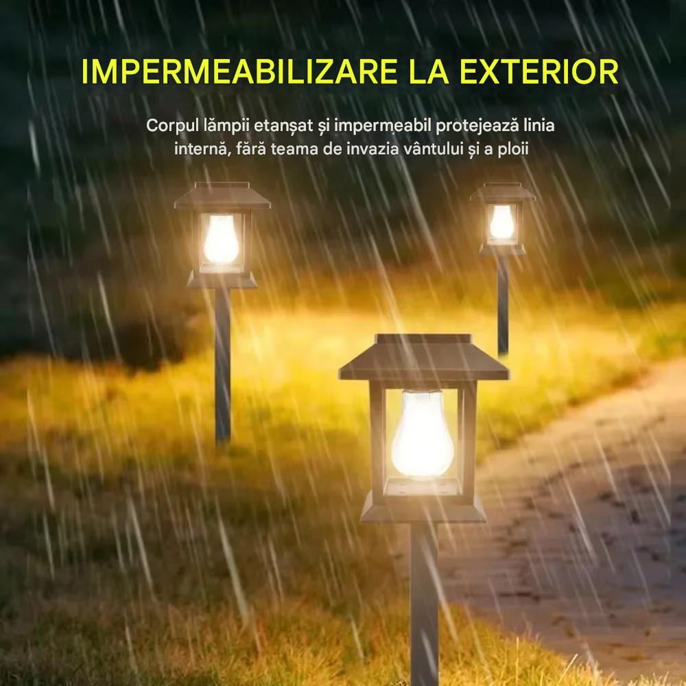 Set 4 x Lampi Solare Alee Tip Stalp Cu Lumina Alba Calda, Rezistente La Apa IP44, Iluminare Automata Pentru Gradina