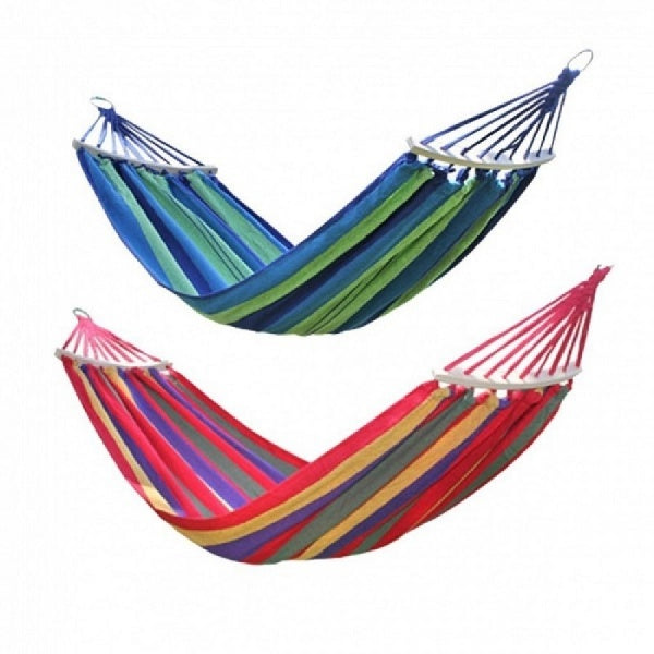 Set 2 x Hamac Colorat cu Bare din Lemn 200x80 cm – Hamac Gradina, Terasa si Camping din Bumbac Rezistent