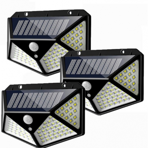 Set 2 x Lampa Solara cu Senzor de Miscare, 100 LED, Iluminare 3 Laturi, IP65 pentru Exterior