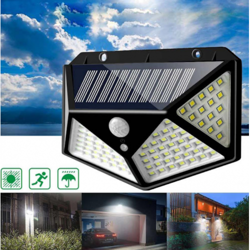 Set 2 x Lampa Solara cu Senzor de Miscare, 100 LED, Iluminare 3 Laturi, IP65 pentru Exterior