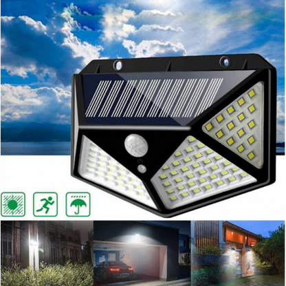 Set 2 x Lampa Solara cu Senzor de Miscare, 100 LED, Iluminare 3 Laturi, IP65 pentru Exterior
