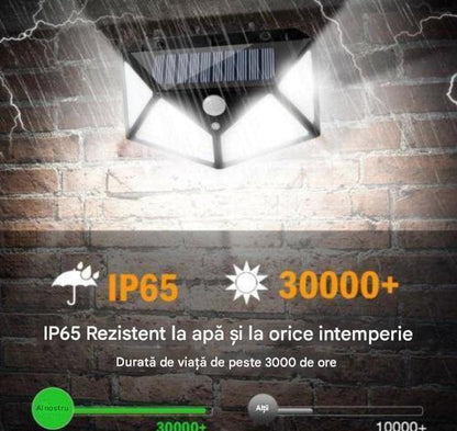 Set 2 x Lampa Solara cu Senzor de Miscare, 100 LED, Iluminare 3 Laturi, IP65 pentru Exterior