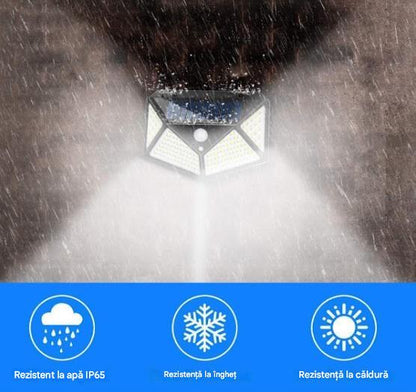 Set 2 x Lampa Solara cu Senzor de Miscare, 100 LED, Iluminare 3 Laturi, IP65 pentru Exterior