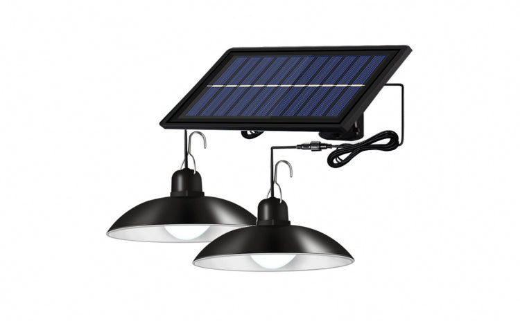 Sistem Iluminat Solar cu 2 Lampi Suspendate LED + Panou Solar si Telecomanda – Iluminare Exterior, Terasa, Foisor, Garaj, 50W