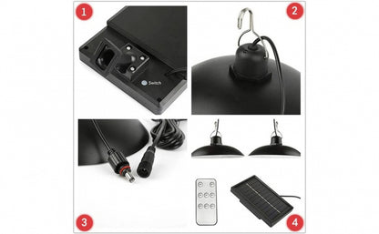 Sistem Iluminat Solar cu 2 Lampi Suspendate LED + Panou Solar si Telecomanda – Iluminare Exterior, Terasa, Foisor, Garaj, 50W