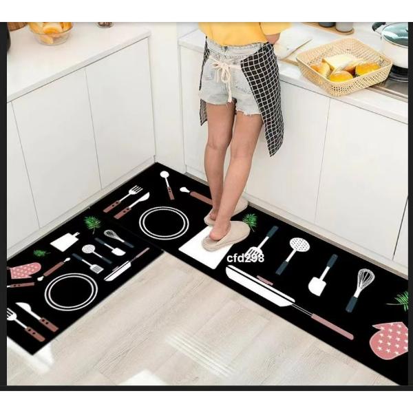 Set 2 x Covor pentru Bucatarie Model Kitchen, Rezistent, Usor de Curatat, Design Modern