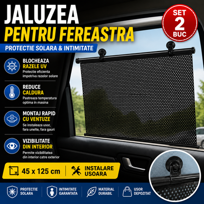 Set 2 x Jaluzea cu ventuza 45 x 125 cm, Protectie UV, Anti Caldura, Usor de Montat, Ideal pentru Casa si Birou