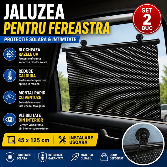 Set 2 x Jaluzea cu ventuza 45 x 125 cm, Protectie UV, Anti Caldura, Usor de Montat, Ideal pentru Casa si Birou