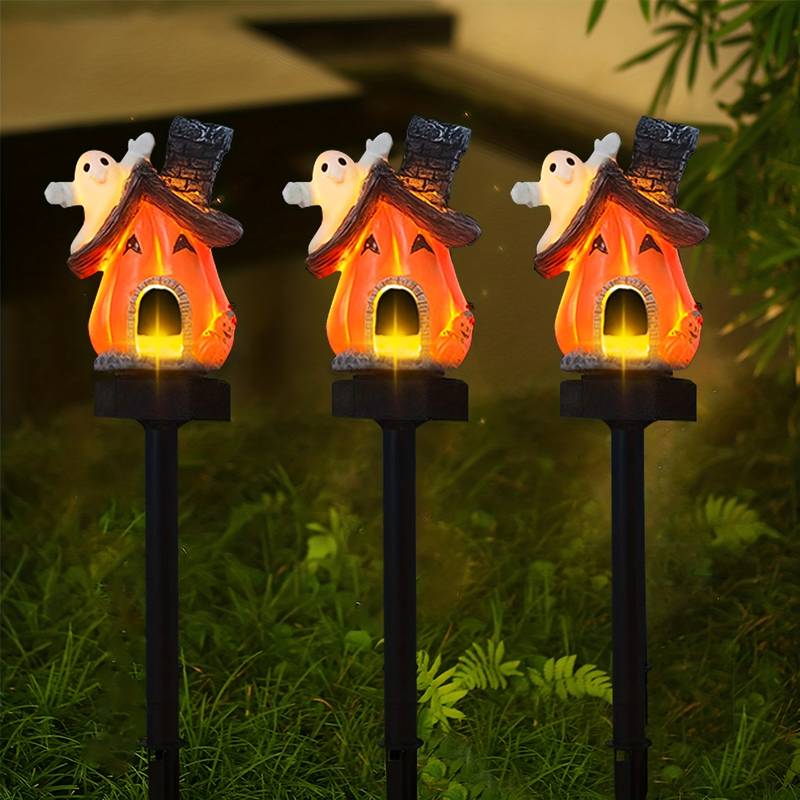 Set 2 x Lampa Solara Gradina Model Casuta Misterioasa, 30 cm, LED Exterior, Rezistenta la Ploaie