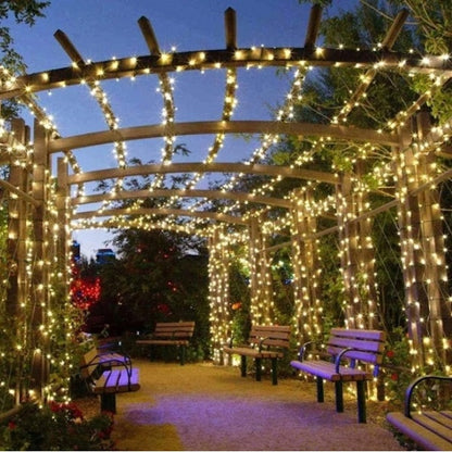 Set 4 x  Decoratiune Solara 100 LED, 10 Metri Alb Cald– Iluminat Decorativ Exterior cu Panou Solar, Rezistente la Intemperii