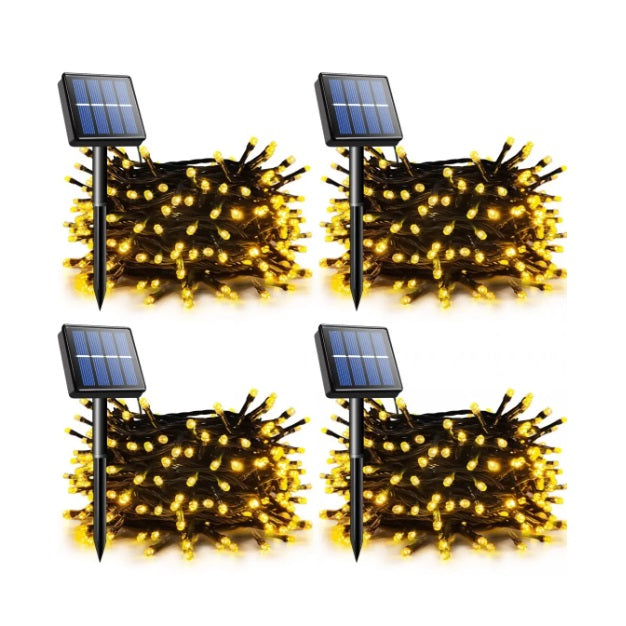 Set 4 x  Decoratiune Solara 100 LED, 10 Metri Alb Cald– Iluminat Decorativ Exterior cu Panou Solar, Rezistente la Intemperii