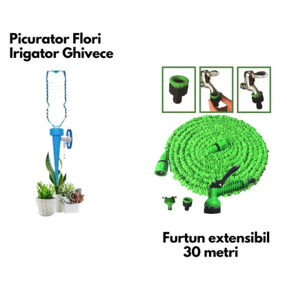 Furtun Extensibil 30 Metri cu Picurator pentru Ghivece – Sistem Udare Automata pentru Gradina si Plante