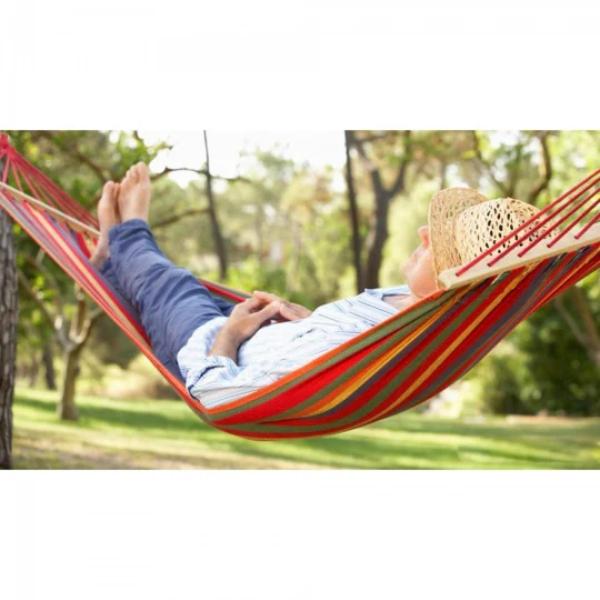 Set 2 x Hamac Gradina – Hamac Tip Scaun cu Bara din Lemn + Hamac Colorat cu Bare din Lemn, Ideal pentru Terasa si Relaxare Exterior