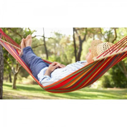 Set 2 x Hamac Gradina – Hamac Tip Scaun cu Bara din Lemn + Hamac Colorat cu Bare din Lemn, Ideal pentru Terasa si Relaxare Exterior