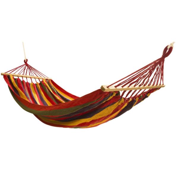 Set 2 x Hamac Gradina – Hamac Tip Scaun cu Bara din Lemn + Hamac Colorat cu Bare din Lemn, Ideal pentru Terasa si Relaxare Exterior