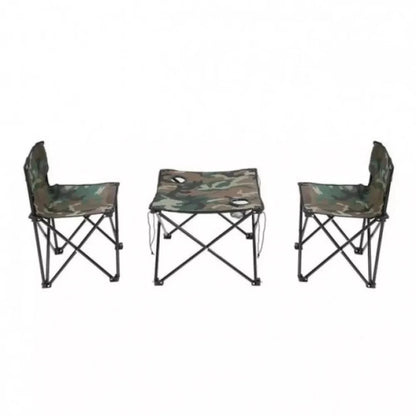 Set Camping Pliabil 3 Piese – 2 Scaune si Masuta Camuflaj cu Geanta Transport, Ideal pentru Pescuit si Drumetii