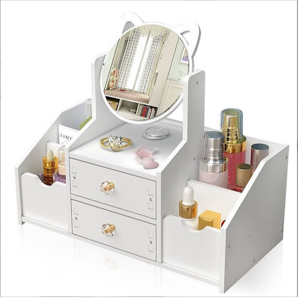 Organizator Cosmetice cu Oglinda si Sertare, Suport Machiaj Multifunctional, Design Elegant Alb, 40 x 20 cm