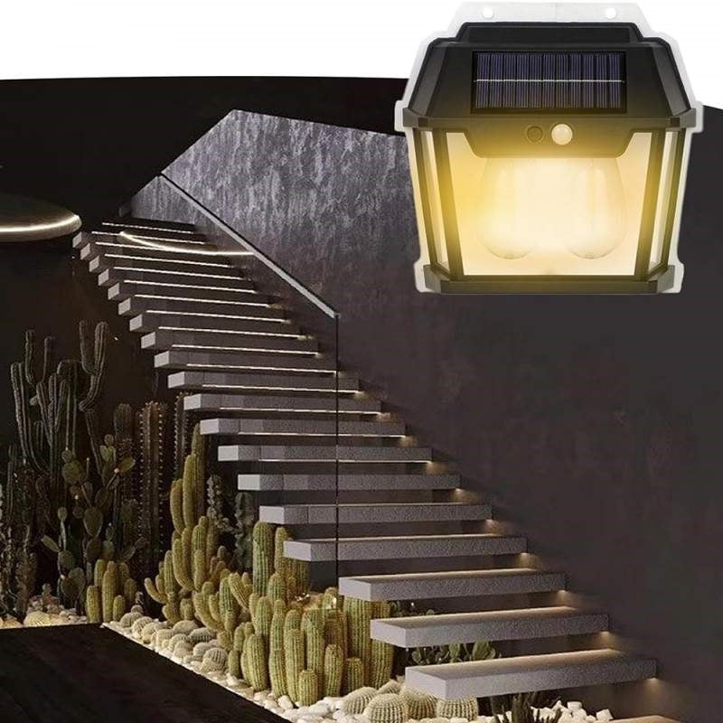 Set 2 x Lampa Solara Exterior cu 2 Becuri LED si Senzor de Miscare - Super Luminoasa, Rezistenta la Apa IP65