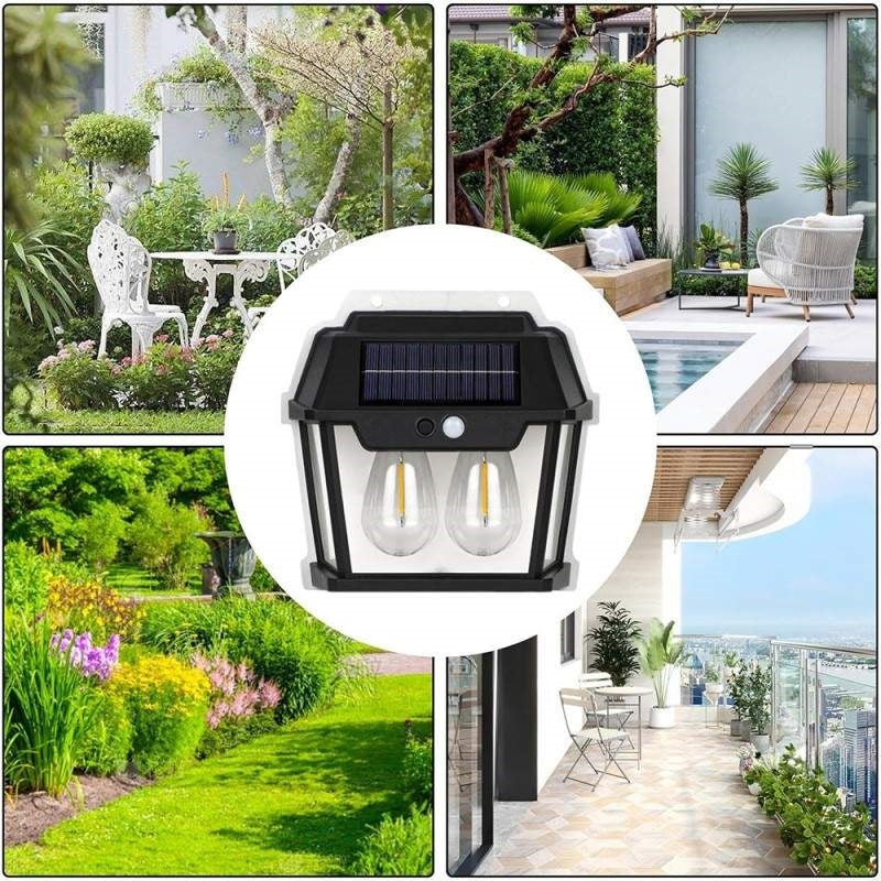 Lampa Solara Exterior cu 2 Becuri LED si Senzor de Miscare - Super Luminoasa, Rezistenta la Apa IP65