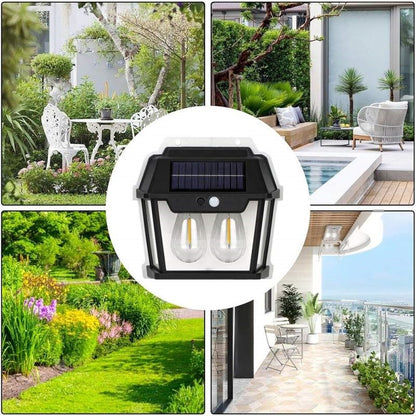 Set 3 x Lampa Solara Exterior cu 2 Becuri LED si Senzor de Miscare PIR, Iluminat Solar Curte Gradina Terasa, Rezistente la Apa IP65