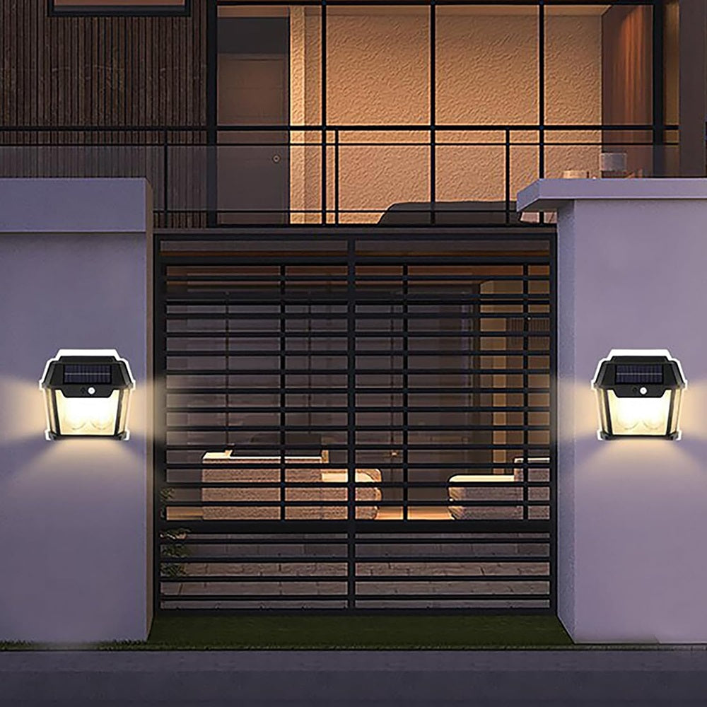 Set 2 x Lampa Solara Exterior cu 2 Becuri LED si Senzor de Miscare - Super Luminoasa, Rezistenta la Apa IP65