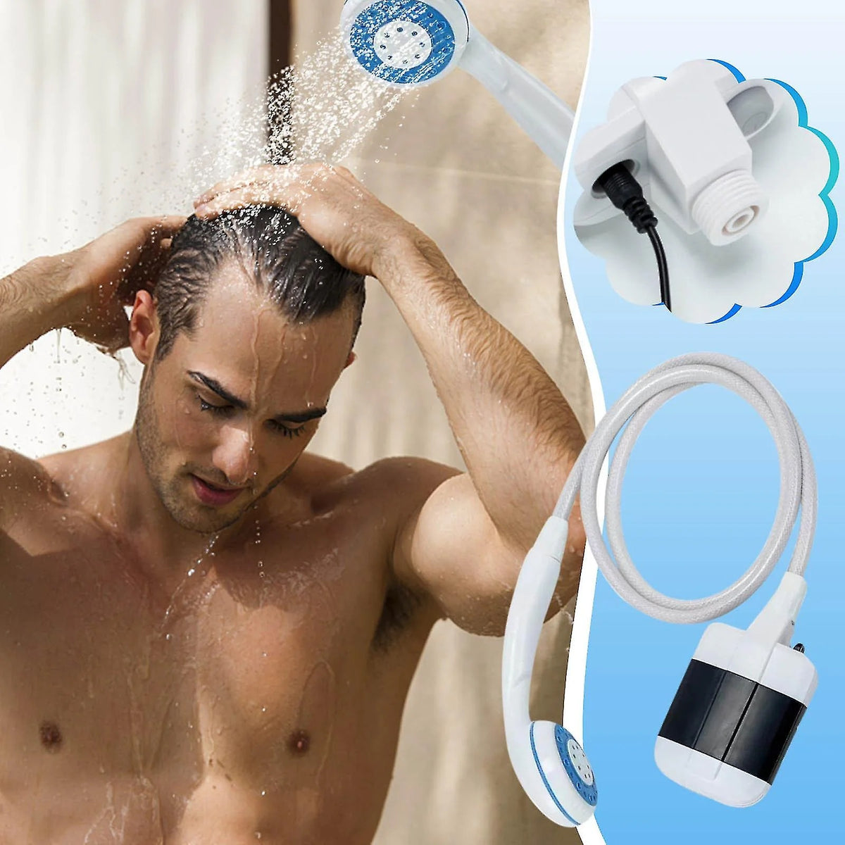 Dus Portabil cu Incarcare USB pentru Camping cu Robinet Incorporat pentru Interior/Exterior