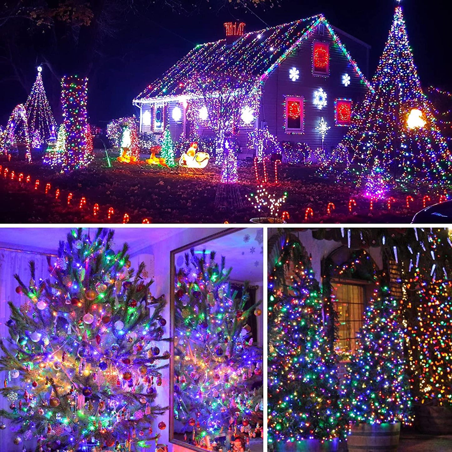 Set 2 x Decoratiune Solara 100 LED, 10 Metri Multicolor – Rezistente la Intemperii, pentru Casa, Curte, Terasa