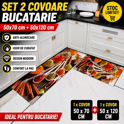Set 2 x Covor pentru Bucatarie Model Maroc, Rezistent, Usor de Curatat, Design Modern
