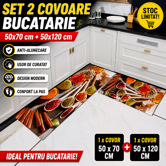 Set 2 x Covor pentru Bucatarie Model Maroc, Rezistent, Usor de Curatat, Design Modern