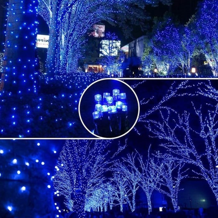 Decoratiune Solara Exterior 50m cu 500 LED Albastru – Ghirlanda Luminoasa pentru Gradina, Terasa, Curte, IP65