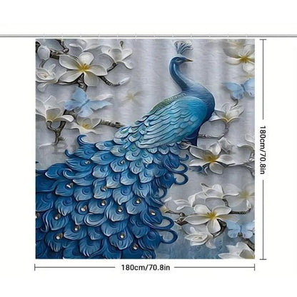 Set Pentru Baie Premium cu 4 Piese: Perdea, Covorase Si Husa De Toaleta - Peacock