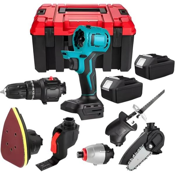 Trusa Scule Electrice 5 in 1 Fara Fir, 2 Acumulatori, Bormasina, Drujba, Polizor, Slefuitor, Set Profesional cu Cutie