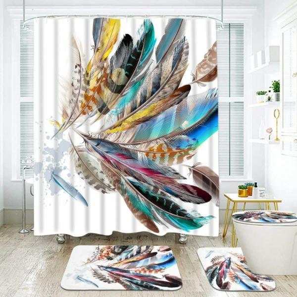 Set Pentru Baie Premium cu 4 Piese: Perdea, Covorase Si Husa De Toaleta - Simple Leaves