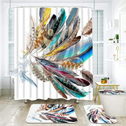 Set Pentru Baie Premium cu 4 Piese: Perdea, Covorase Si Husa De Toaleta - Simple Leaves