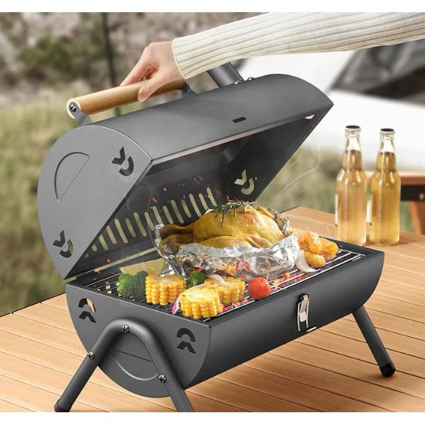 Gratar Portabil Multifunctional cu Suprafata Dubla din Otel Inoxidabil si Suport Triunghiular Stabil – Ideal pentru Camping și Gratare în Aer Liber