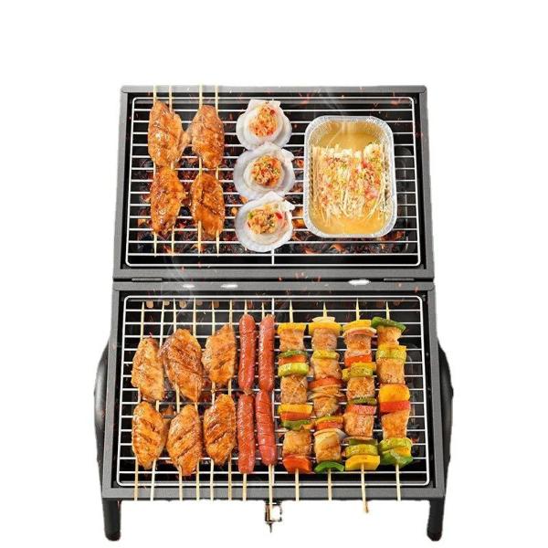 Gratar Portabil Multifunctional cu Suprafata Dubla din Otel Inoxidabil si Suport Triunghiular Stabil – Ideal pentru Camping și Gratare în Aer Liber