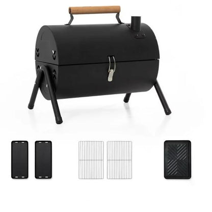 Gratar Portabil Multifunctional cu Suprafata Dubla din Otel Inoxidabil si Suport Triunghiular Stabil – Ideal pentru Camping și Gratare în Aer Liber