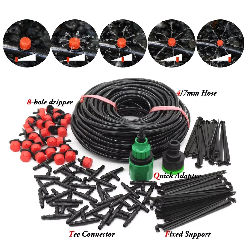 Sistem Irigare prin Picurare 20 Metri – Kit Complet cu Furtun, Picuratori si Conectori pentru Gradina si Legume
