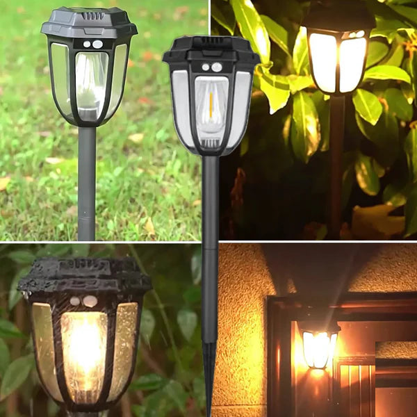 Set 4 x Lampa Solara Felinar LED pentru Gradina cu Senzor de Miscare – Iluminare Exterior, Rezistente la Apa