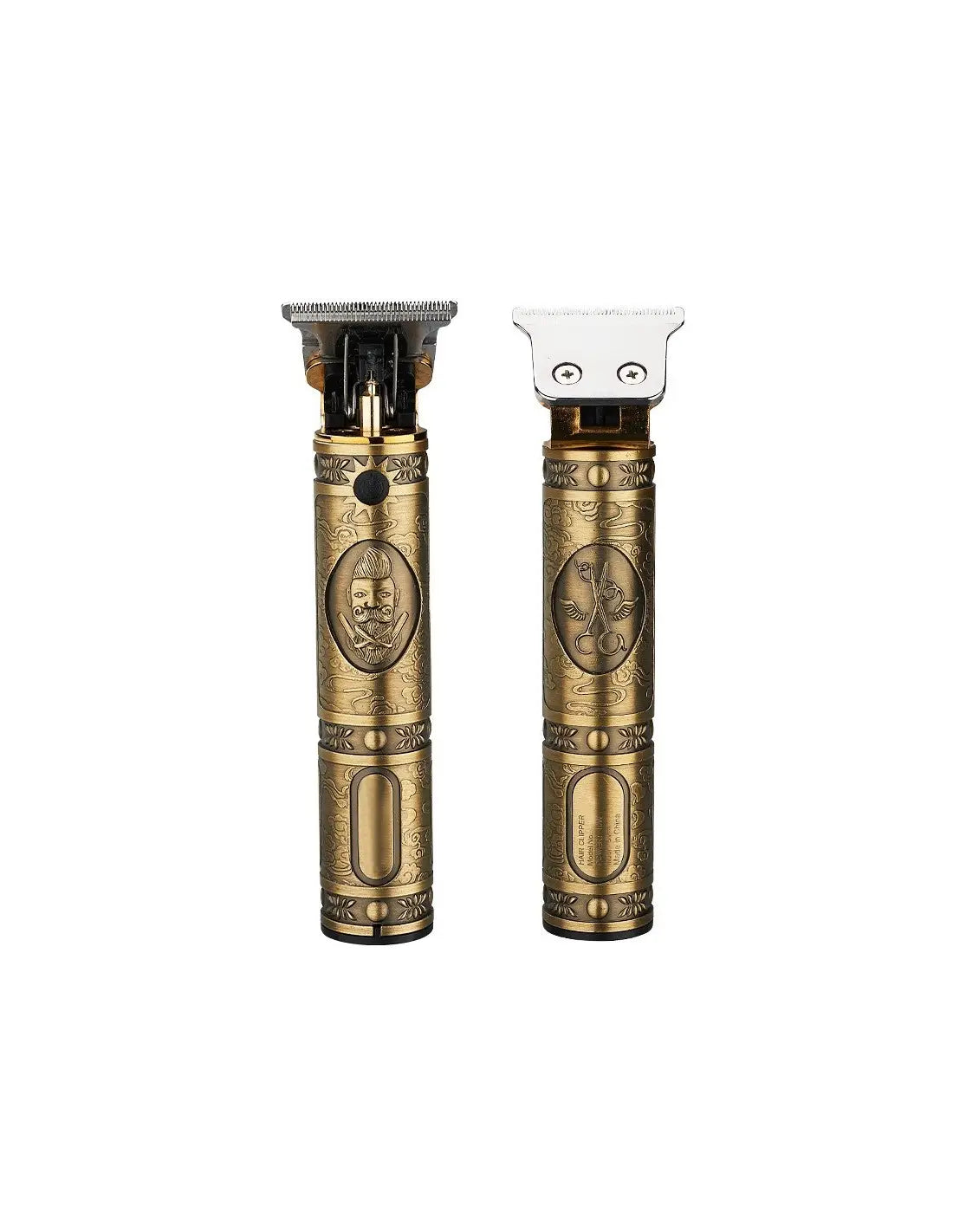 Aparat de Tuns Profesional cu Lama T Precision, Baterie Reincarcabila USB, Motor Puternic, 4 Capete Incluse, Design Vintage Metalic, Ideal Barba si Contur