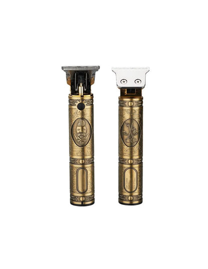 Aparat de Tuns Profesional cu Lama T Precision, Baterie Reincarcabila USB, Motor Puternic, 4 Capete Incluse, Design Vintage Metalic, Ideal Barba si Contur
