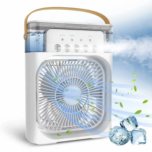 Ventilator cu Apa și Umidificator 3 în 1 – 3 Trepte Viteza si Pulverizare, USB, Silentios, Temporizator , 600 ml