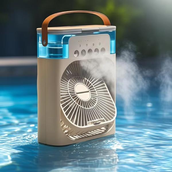 Ventilator cu Apa și Umidificator 3 în 1 – 3 Trepte Viteza si Pulverizare, USB, Silentios, Temporizator , 600 ml