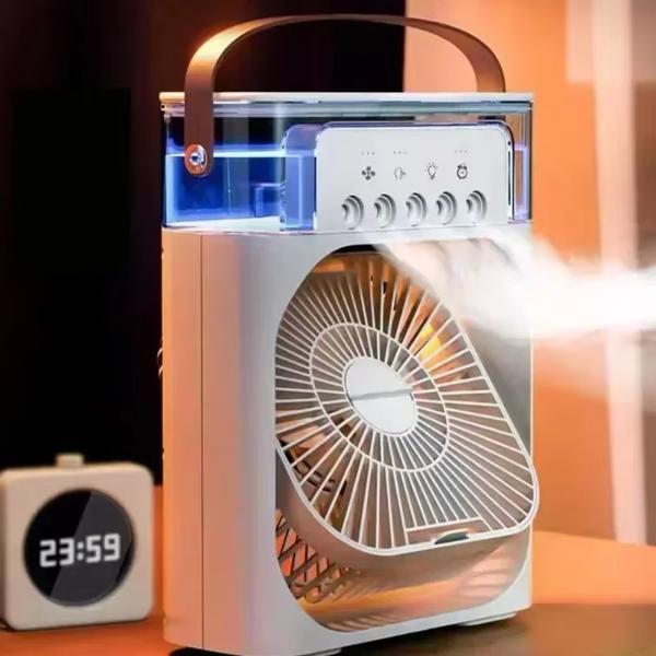 Ventilator cu Apa și Umidificator 3 în 1 – 3 Trepte Viteza si Pulverizare, USB, Silentios, Temporizator , 600 ml