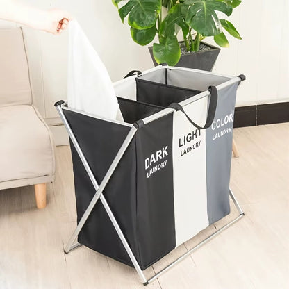 Cos Rufe Pliabil 3 Compartimente, Organizator Laundry Dark/Light/Color, Cadru Metalic Stabil, 95L