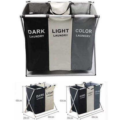 Cos Rufe Pliabil 3 Compartimente, Organizator Laundry Dark/Light/Color, Cadru Metalic Stabil, 95L