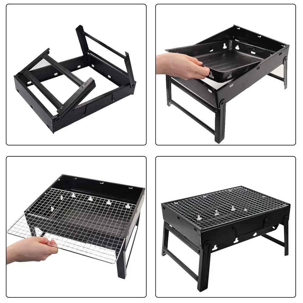 Gratar Portabil Pliabil din Otel, 35 x 27 cm, Compact si Usor de Transportat, Ideal pentru Camping, Picnic si Gradina