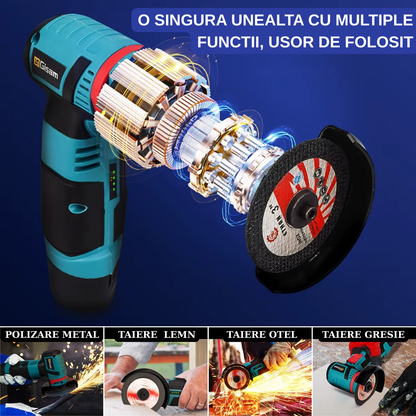 Mini Polizor GrinderPro 500W cu 2 Acumulatori 48V si 6 Discuri Incluse, Portabil si Puternic pentru Taiat Metal si Lemn